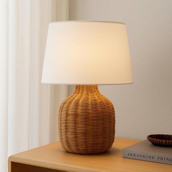 Lindby Lirenda asztali világítás, magasság 52 cm, rattan, természetes/fehér kép