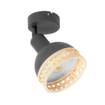 Lindby Lonnaris spotlámpa rattan, fekete, 1 lámpás. kép