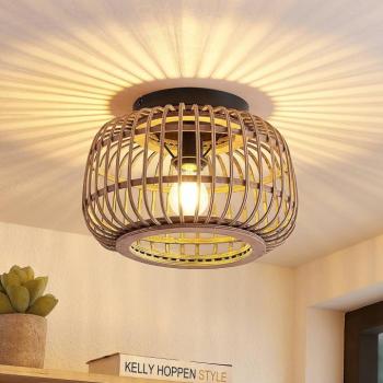 Lindby mennyezeti lámpa Bominio, Ø 33 cm, rattan, fa, E27 kép