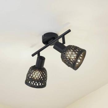 Lindby mennyezeti lámpa Eskil, 2-lámpás, fekete, bambusz, Ø 10 cm kép