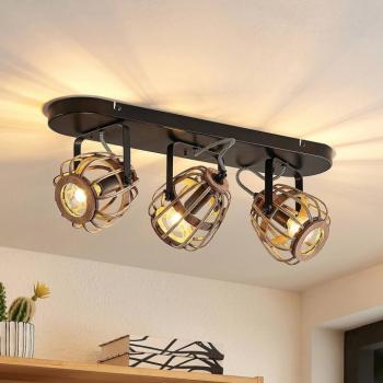 Lindby mennyezeti spotlámpa Bominio, 54 cm, 3 lámpás, fa, rattan kép