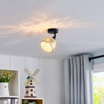 Lindby mennyezeti spotlámpa Youstin, Ø 12,5 cm, bambusz, E14 kép