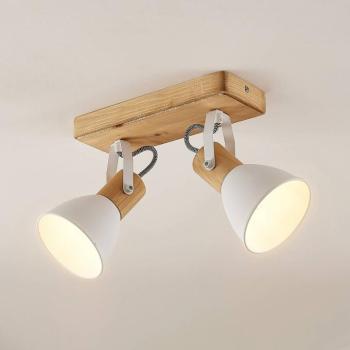 Lindby Merela mennyezeti spot, fehér, 28 cm, 2-lámpás, fa, E14 kép