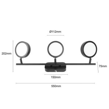 Lindby reflektor Neros, fekete, 3-lámpás, 55 cm, CCT, vas, vasaló kép