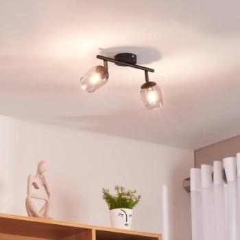 Lindby Spot Katjana, 2-lámpás, 27,5 cm hosszú, füstölt üveg kép