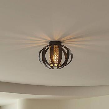 Lindby Tamira mennyezeti lámpa, fekete, rattan, Ø 28 cm, E27 kép