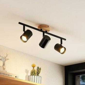 Lindby Xiomara mennyezeti lámpa, 3 lámpás, 68 cm hosszú, fa kép