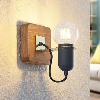 Lucande Becky fából készült fali spotlámpa, 1 izzó, fekete kép