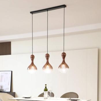 Lucande függőlámpa Lyrisa, 3-lámpás, réz színű, üveg, 22cm kép