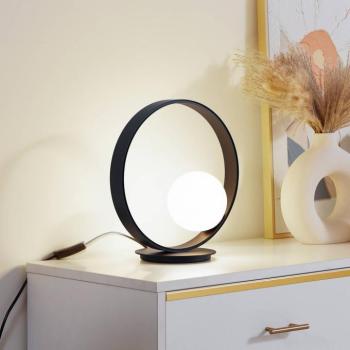 Lucande LED-es asztali lámpa Luneo, fekete/opál, üveg, fényerőszabályzóval kép