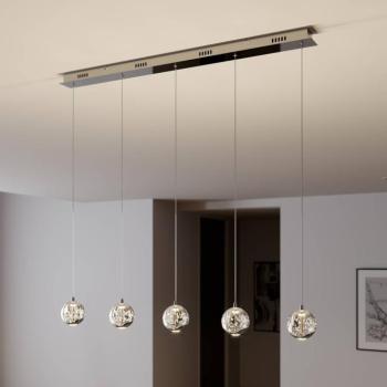 Lucande LED-es függőlámpa Hayley, 96 cm, 5 lámpás, króm, üveg kép