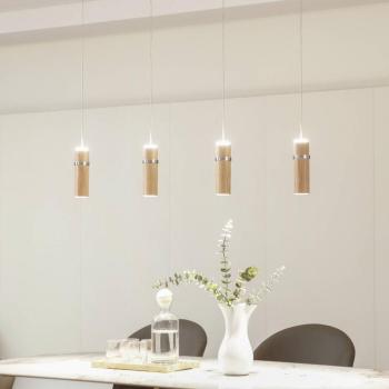 Lucande LED-es függőlámpa Nojus, 4 lámpás, fa, fel/le, 95 cm kép