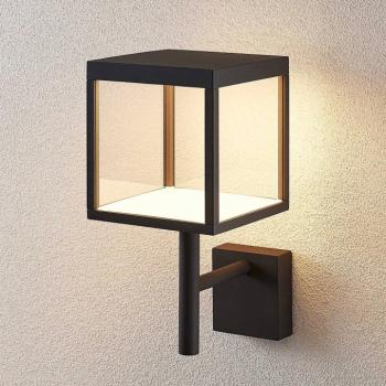 Lucande LED fali világítás Cube, antracit, üveg, 37cm, IP54 kép