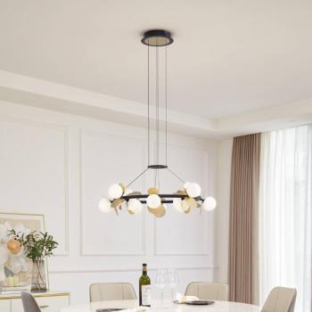 Lucande LED függőlámpa Pallo, 12 lámpás, fekete/arany, üveg kép