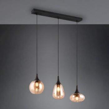 Lumina függőlámpa, 3-lámpás, fekete/borostyán, üveg kép
