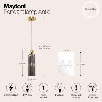 Maytoni Antic függőlámpa, szürke üvegbúrával kép