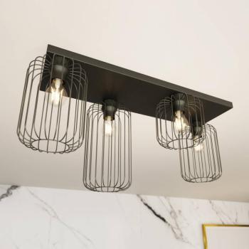 Mennyezeti lámpa Barn, 4 izzós, 83 cm, fekete, fém, E27 kép