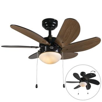 Mennyezeti ventilátor fekete fa mintával 80 cm húzózsinórral - Fresh kép