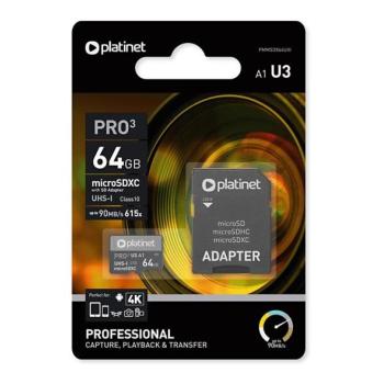  MicroSDXC 64GB U3 Pro A1 90MB/s + SD Adapter  kép