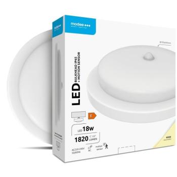 Modee LED Hajólámpa Kerek 18W 4000K (D195x45mm) IP65+PIR (1820 lumen) fehér kép