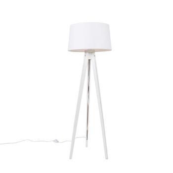 Modern állólámpa háromlábú fehér, fehér vászonbúrával 45 cm - Tripod Classic kép