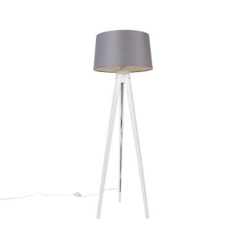 Modern állványos lámpa fehér, lenvászon árnyékolóval sötét szürke 45 cm - Tripod Classic kép