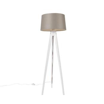 Modern állványos lámpa fehér vászon árnyékolóval bézs színben 45 cm - Tripod Classic kép