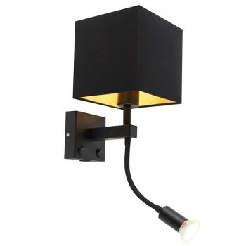 Modern fali lámpa fekete USB-vel és fekete négyzet alakú lámpabúrával - Zeno kép
