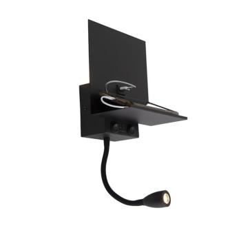 Modern fali lámpa fekete USB-vel és rugalmas karral - Flero kép
