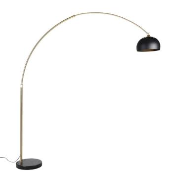 Modern íves állólámpa sárgarézzel, márvány talppal és fekete búrával 32,5 cm - XXL kép