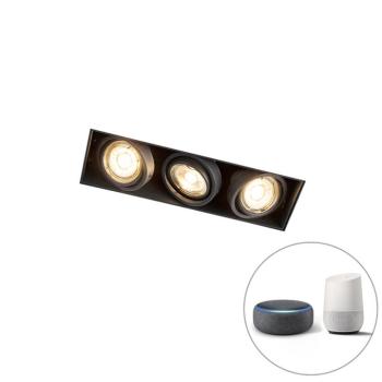 Modern okos beépíthető reflektor fekete keret nélküli, 3 db GU10 Wifi-vel - Oneon 3 kép