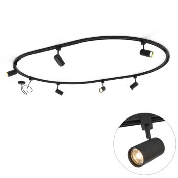 Modern sínrendszer 6 fekete spotlámpával, 1 fázisú, ovális 100 cm - Iconic Jeana kép