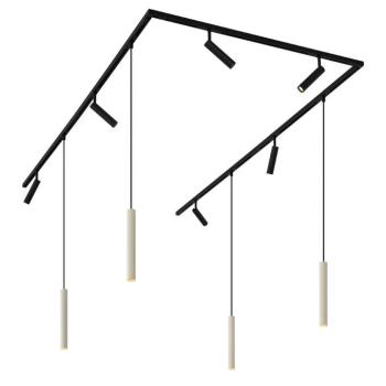 Modern sínrendszer 6 spotlámpával és 4 függőlámpa beépítéssel bézs és fekete színben, 1 fázisú - Slimline Uzzy Keno kép
