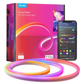 NEON LED fénycső , flexibilis , RGB + IC (digitális) , 16.8 millió szín , 5m ,  Wi-Fi &amp; Bluetooth , IP67 , GOVEE kép