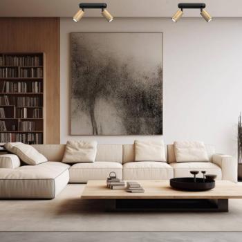 Nise mennyezeti lámpa, 2-lámpás, fekete acél, fa kép