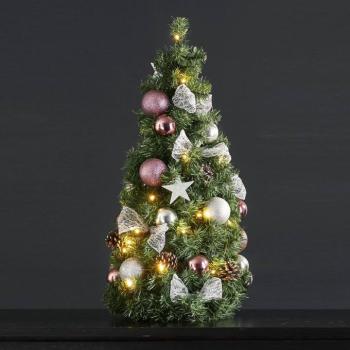 Noel LED fenyőkúp ezüst/rózsaszín dekorációval kép