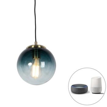 Okos függőlámpa sárgarézzel és óceánkék üveggel 20 cm, beleértve a Wifi ST64-et - Pallon kép
