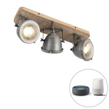 Okos reflektor fém és fa kombinációban, dönthető, 3 db WiFi GU10 izzóval - Emado kép