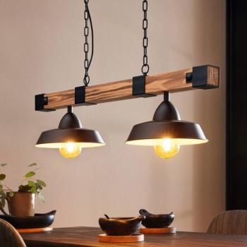 Oldbury függőlámpa, fekete/sötét fa, hossza 86 cm, 2-lámpás. kép