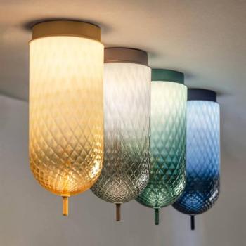 OLEV LED mennyezeti lámpa Curuba, borostyán, üveg, magasság 40 cm 2700 K kép