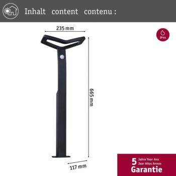 Paulmann LED-es érzékelős Alara lámpa, antracit, 67 cm IP44 kép