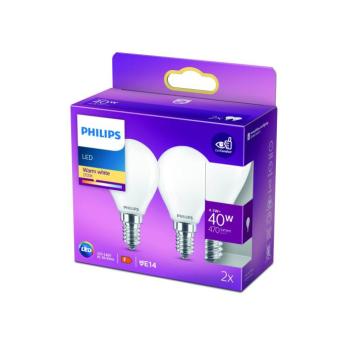 Philips LED csepp lámpa E14 4,3W 2700K opál 2db kép