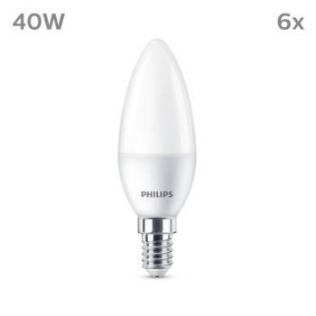 Philips LED-gyertya E14 4,9W 470lm 2 700K matt 6db kép