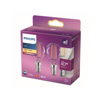 Philips LED lámpa E14 4,3W P45 izzószál 2700K 2db kép