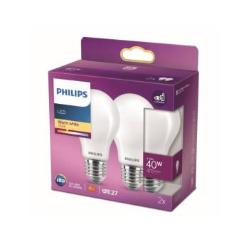 Philips LED lámpa E27 4,5W 2 700K opál 2db-os kép