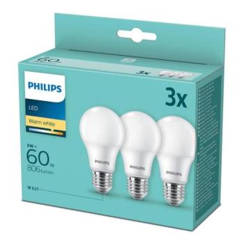 Philips SET 3x LED Izzó Philips A60 E27/8W/230V 2700K  kép