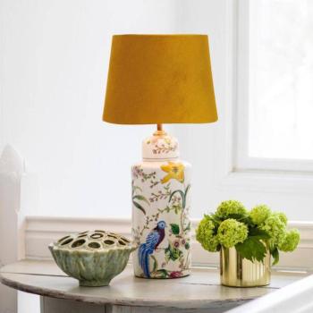 PR Home Li Na asztali lámpa, arany, Ø 30 cm, kerámia, bársony kép