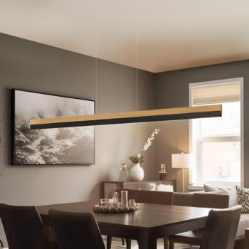 Quitani Keijo LED-es függesztett lámpa, fekete/tölgyfa, 143 cm hosszúságú kép