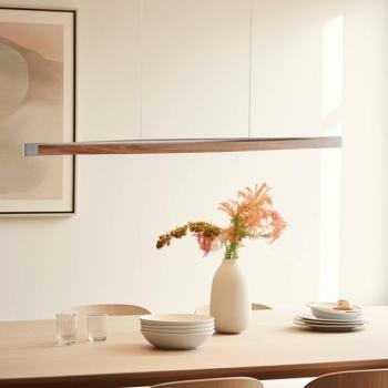 Quitani Kiera LED-es függesztett lámpa, tölgy/nikkel, 118 cm kép