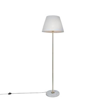 Retro állólámpa sárgarézzel és pliszé árnyékolóval krémszínű 45 cm - Kaso kép